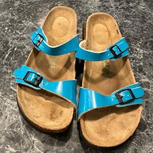 Birkenstock slide on sandals…Teal blue great condition…Bottoms barely worn… ￼38